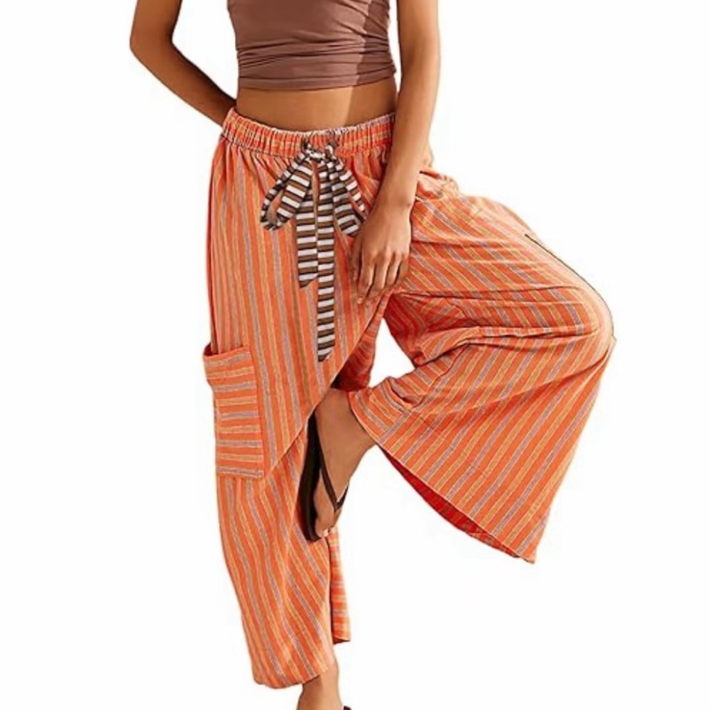 Orange Striped Tie Waist Loose Pants NWT